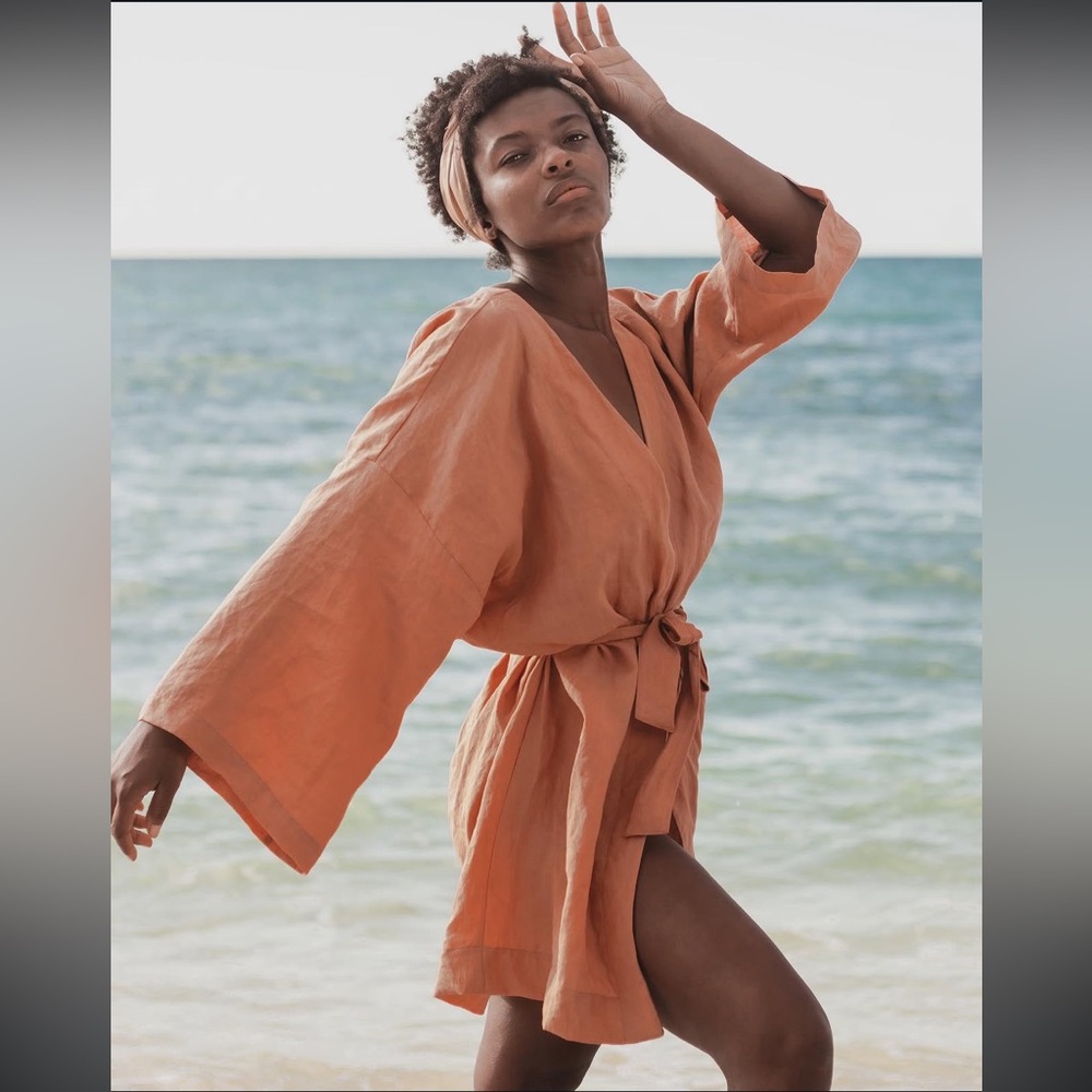 100% Linen Kepola Design House Lisboa Robe Dress in Terracotta